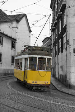 Lisbon經(jīng)典黃色電車。