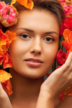 可愛(ài)的女人，紅色的花朵