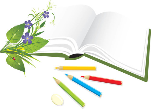 書；鉛筆和花的花束