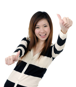 快樂(lè)的女人豎起大拇指的標(biāo)志