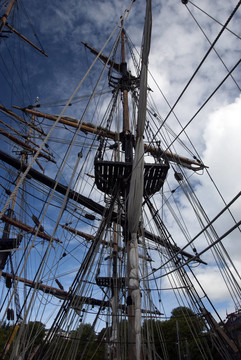 tallship索具的剪影