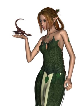 精靈女人與Pet Dragon