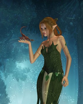精靈女人與Pet Dragon