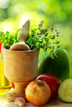 mediterranic烹飪用具和配料。