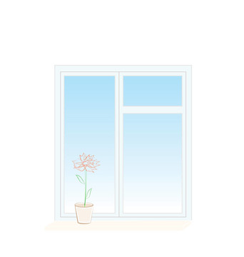 窗臺上花盆中的花卉插圖