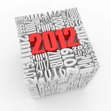 新年2012。由數(shù)字組成的立方體