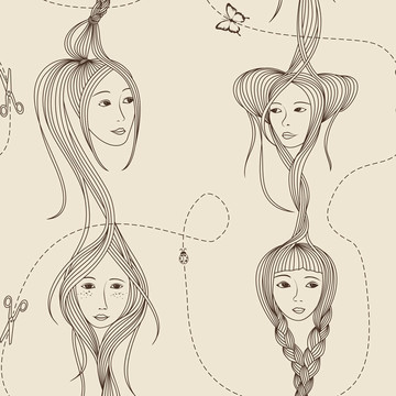 女孩頭發(fā)無縫圖案