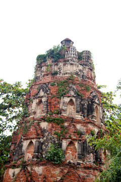 在Wat chaiwattanaram寺塔；Ayutthaya；泰國