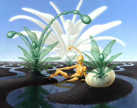 流與半透明植物的超現(xiàn)實(shí)景觀