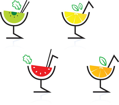 五顏六色的混合水果復(fù)古飲料/雞尾酒孤立的白色