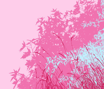 色彩風(fēng)景樹葉插圖-粉紅天不同的圖形層分開，他們可以很容易地移動(dòng)或單獨(dú)編輯