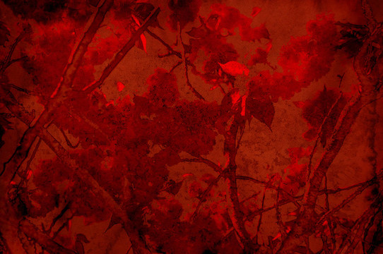 質(zhì)感的紅色背景的樹葉和樹枝-剪貼簿