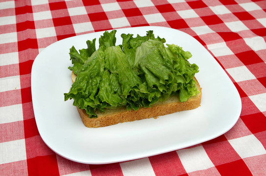 生菜和面包制作一個(gè)三明治