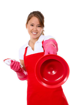 可愛(ài)的女女傭清潔廁所