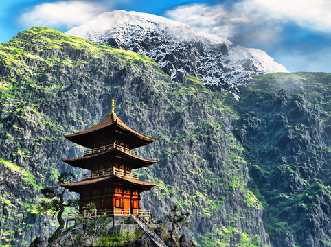 山上的佛教寺廟