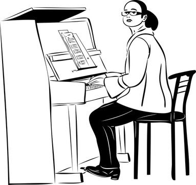 戴眼鏡的女鋼琴家
