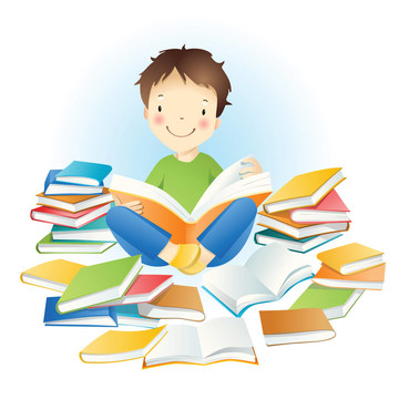 男孩和書籍。