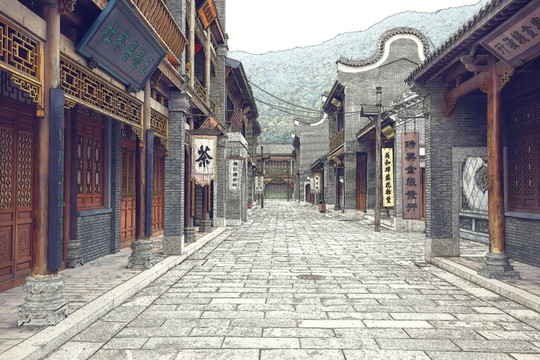 古代建筑 古鎮(zhèn) 老街 明信片