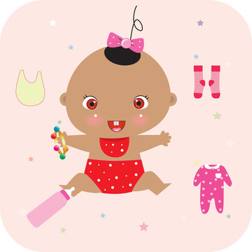 嬰兒；服裝玩具和瓶子