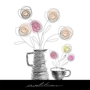 茶杯、茶壺和花