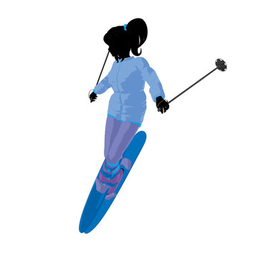 滑雪女孩插畫剪影