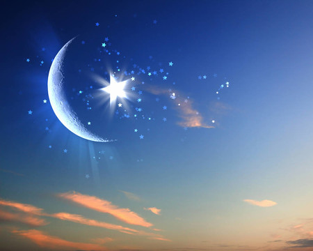 藍(lán)天上的星星和月亮