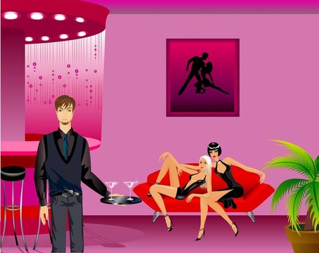 美麗的女孩和男人在咖啡館