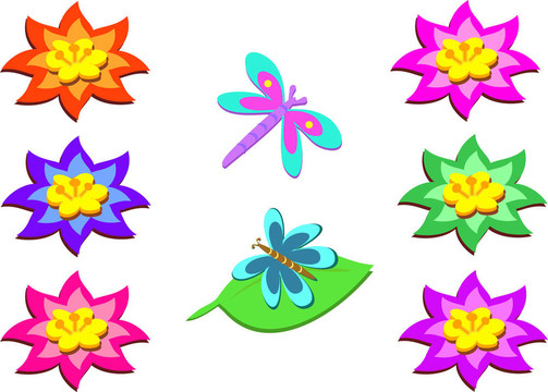 混合多彩的蟲子和Flowers