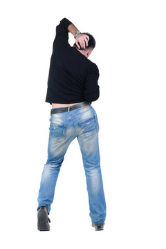 年輕人跳舞。后視圖。