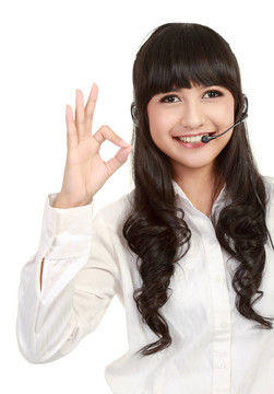 漂亮的客服服務員帶耳機