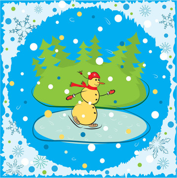 圣誕背景。冬季卡片雪人。插畫