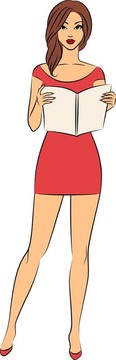 美麗女孩與書。