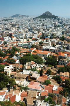 Athens城市景觀阿克羅波利斯山；希臘