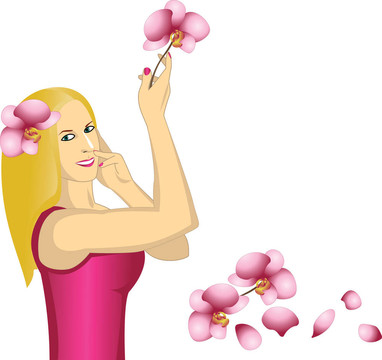 女孩花近臉