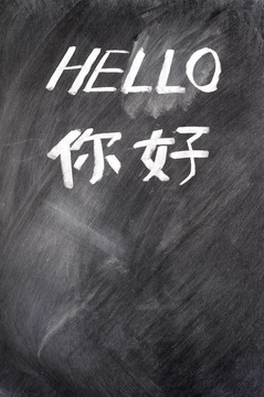 黑板上寫的你好