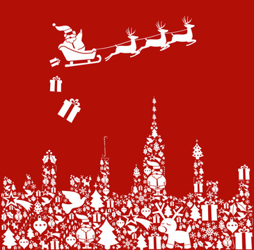 圣誕節(jié)圖標(biāo)設(shè)置在城市形態(tài)與Santa