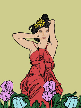 在鮮花的女人。