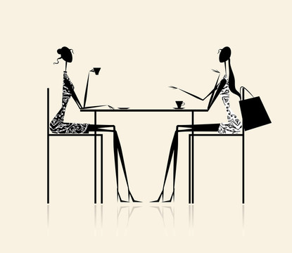 咖啡館里的時尚女孩；你的插畫設(shè)計