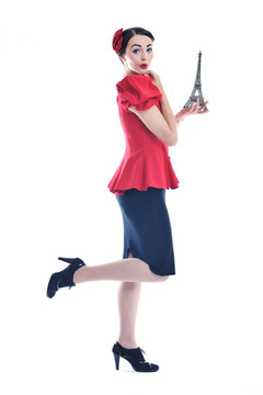 美麗的年輕女子與巴黎象征埃菲爾鐵塔