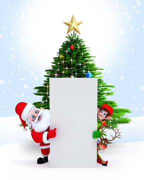 Santa；精靈和馴鹿