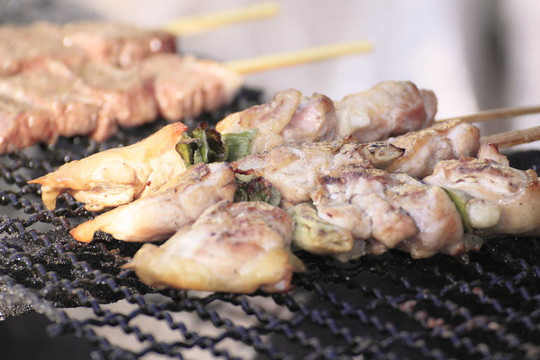 傳統(tǒng)的烤雞肉串站