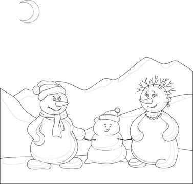 在山上snowmens；輪廓