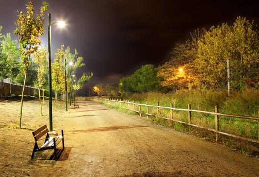 夜晚的城市公園