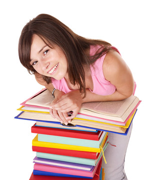 帶彩色書的女孩。