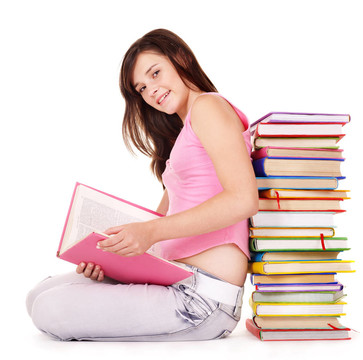 帶彩色書的女孩。