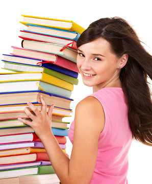 帶彩色書的女孩。