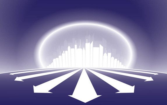 市skyscrapper剪影插圖與光環(huán)的輝光