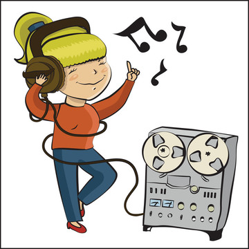 卡通女孩聽音樂跳舞