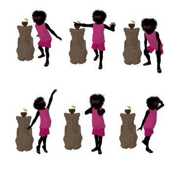 非洲裔海灘女孩剪影插畫