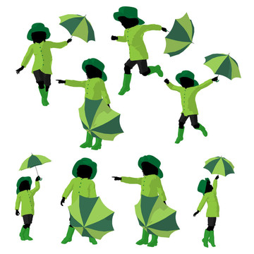 非洲裔雨女孩剪影插畫(huà)